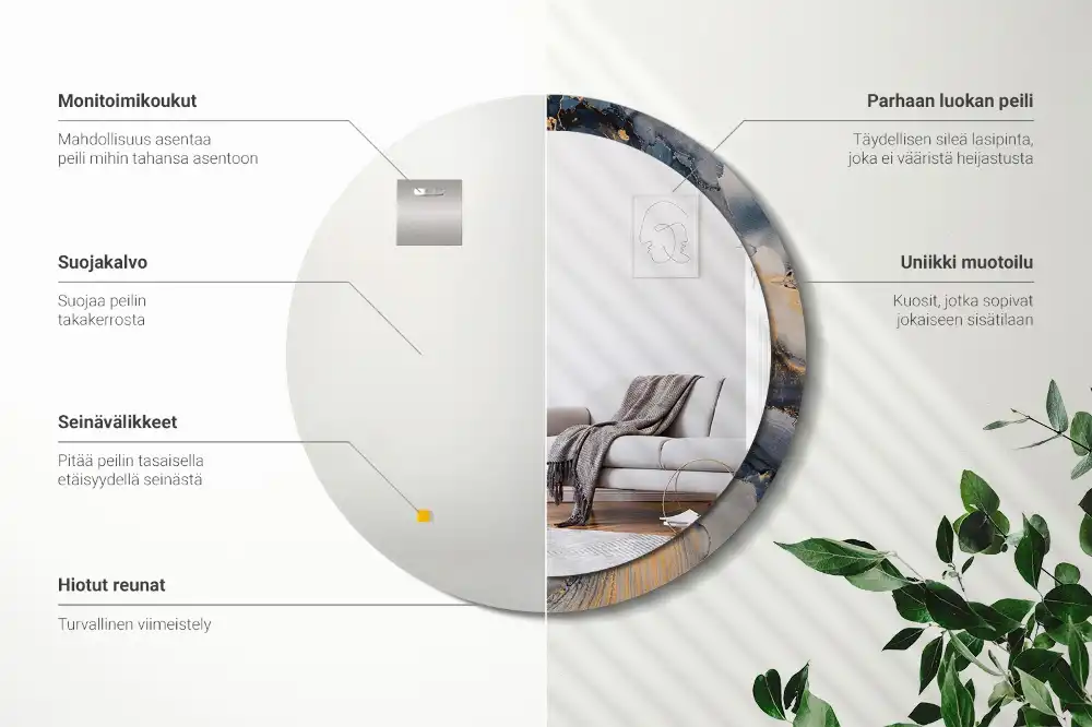 Miroir rond cadre imprimé peintures abstraites