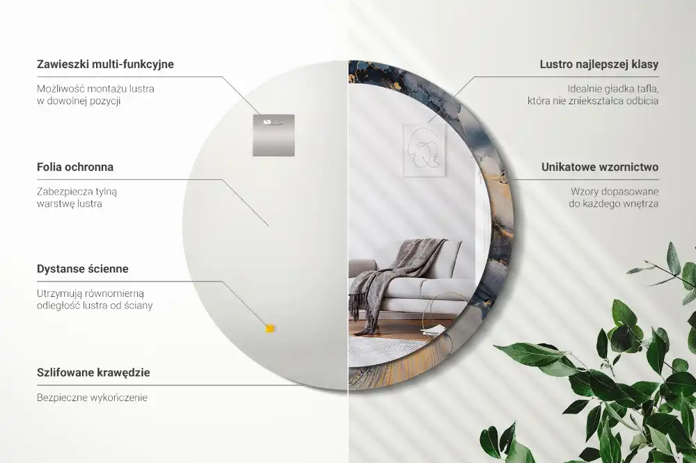 Miroir rond cadre imprimé peintures abstraites