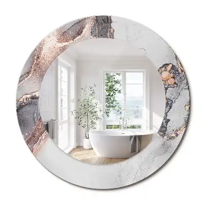 Miroir rond cadre avec impression abstraction marbrée