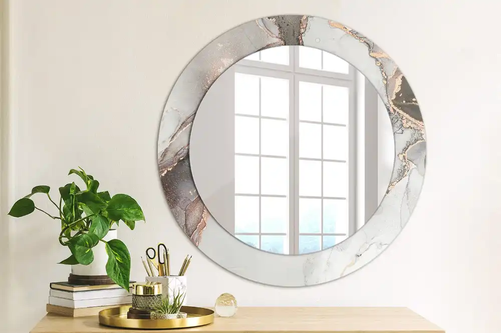Miroir rond cadre avec impression abstraction marbrée