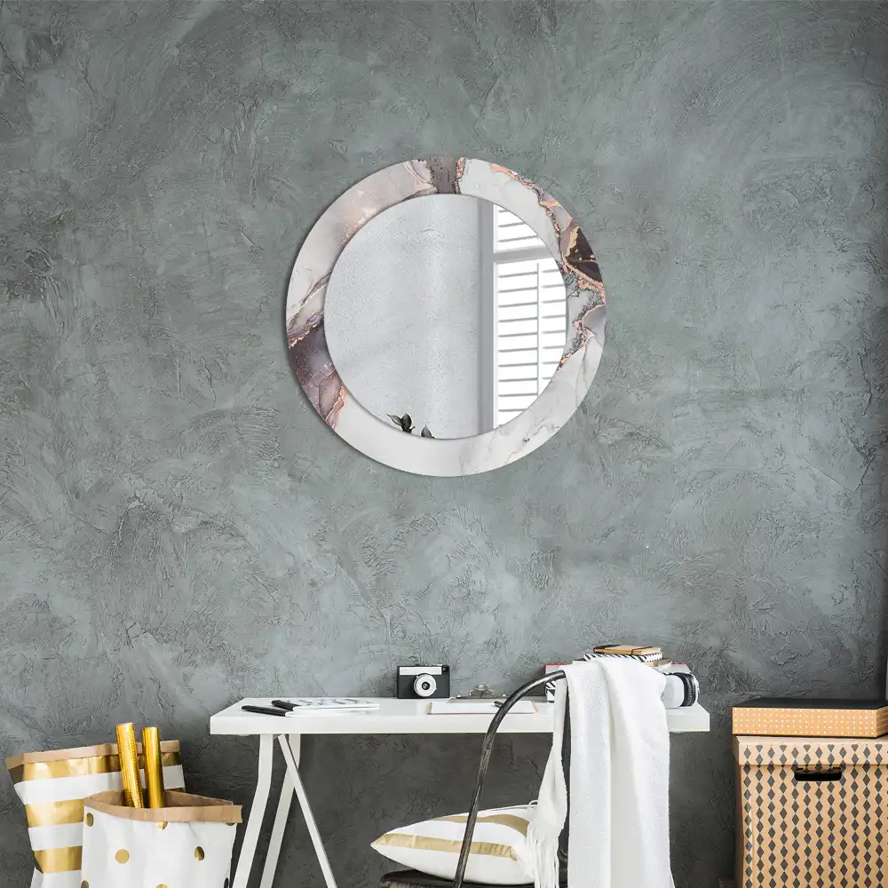Miroir rond cadre avec impression abstraction marbrée