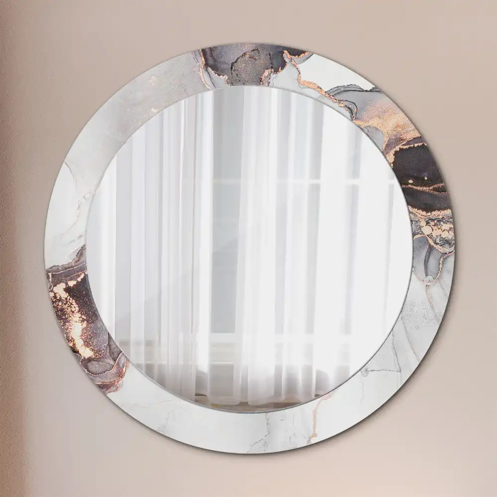 Miroir rond cadre avec impression abstraction marbrée