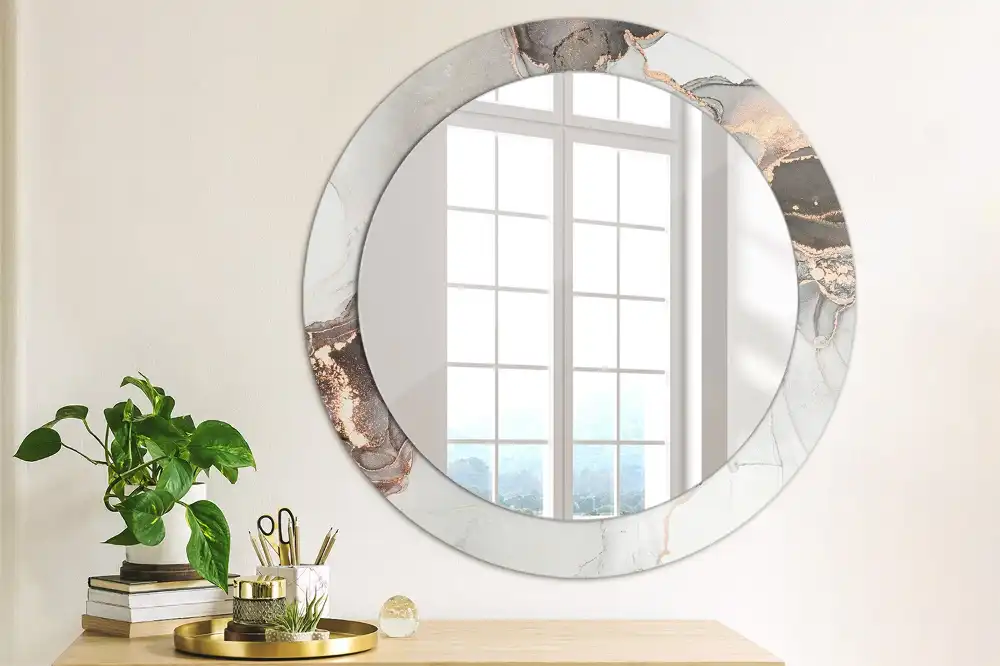Miroir rond cadre avec impression abstraction marbrée