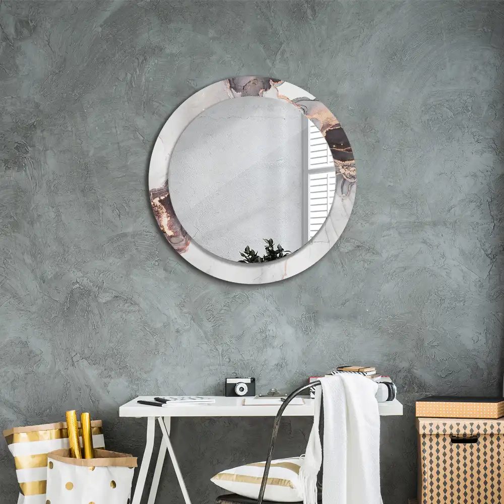 Miroir rond cadre avec impression abstraction marbrée