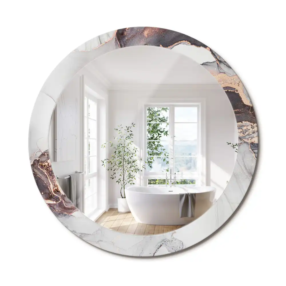Miroir rond cadre avec impression abstraction marbrée