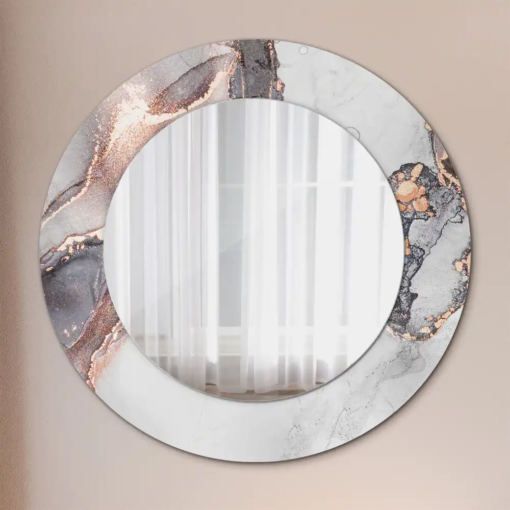 Miroir rond cadre avec impression abstraction marbrée
