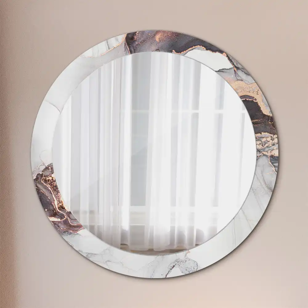 Miroir rond cadre avec impression abstraction marbrée
