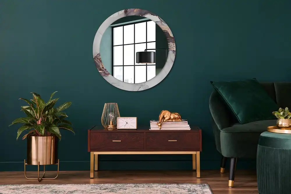 Miroir rond cadre avec impression abstraction marbrée