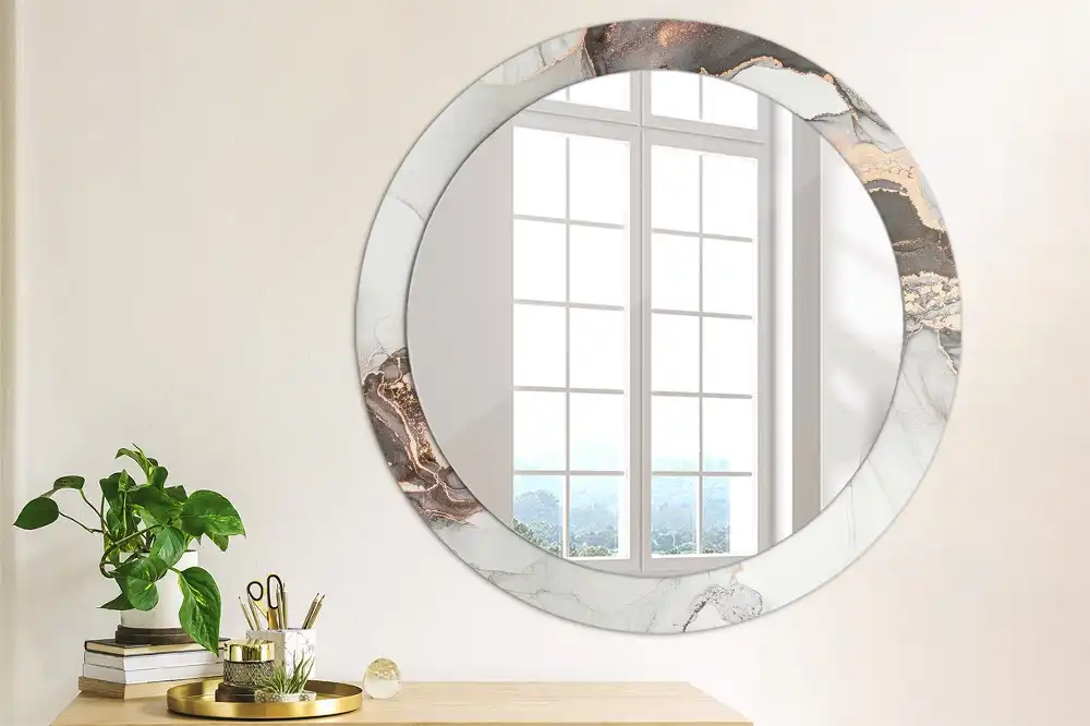 Miroir rond cadre avec impression abstraction marbrée