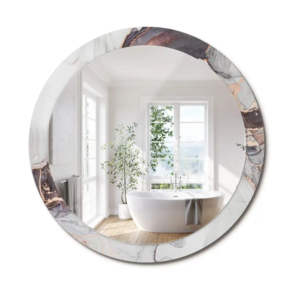 Miroir rond cadre avec impression abstraction marbrée