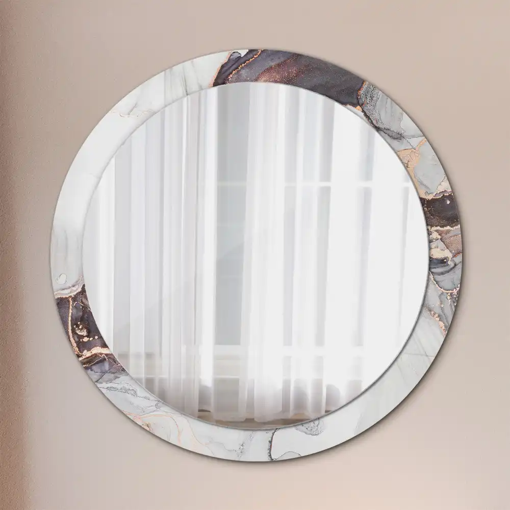 Miroir rond cadre avec impression abstraction marbrée