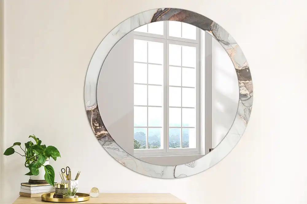 Miroir rond cadre avec impression abstraction marbrée