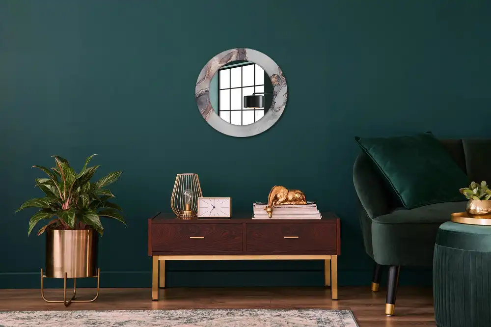 Miroir rond cadre avec impression abstraction marbrée