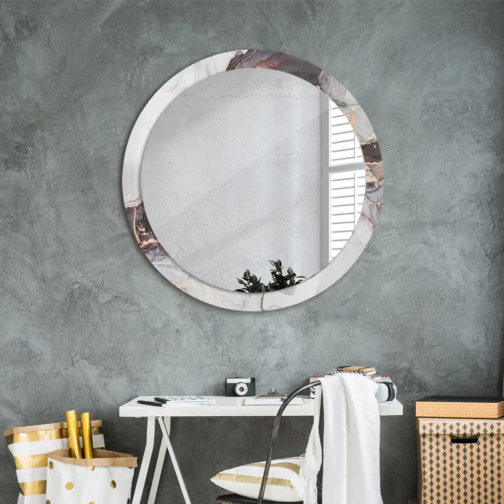 Miroir rond cadre avec impression abstraction marbrée