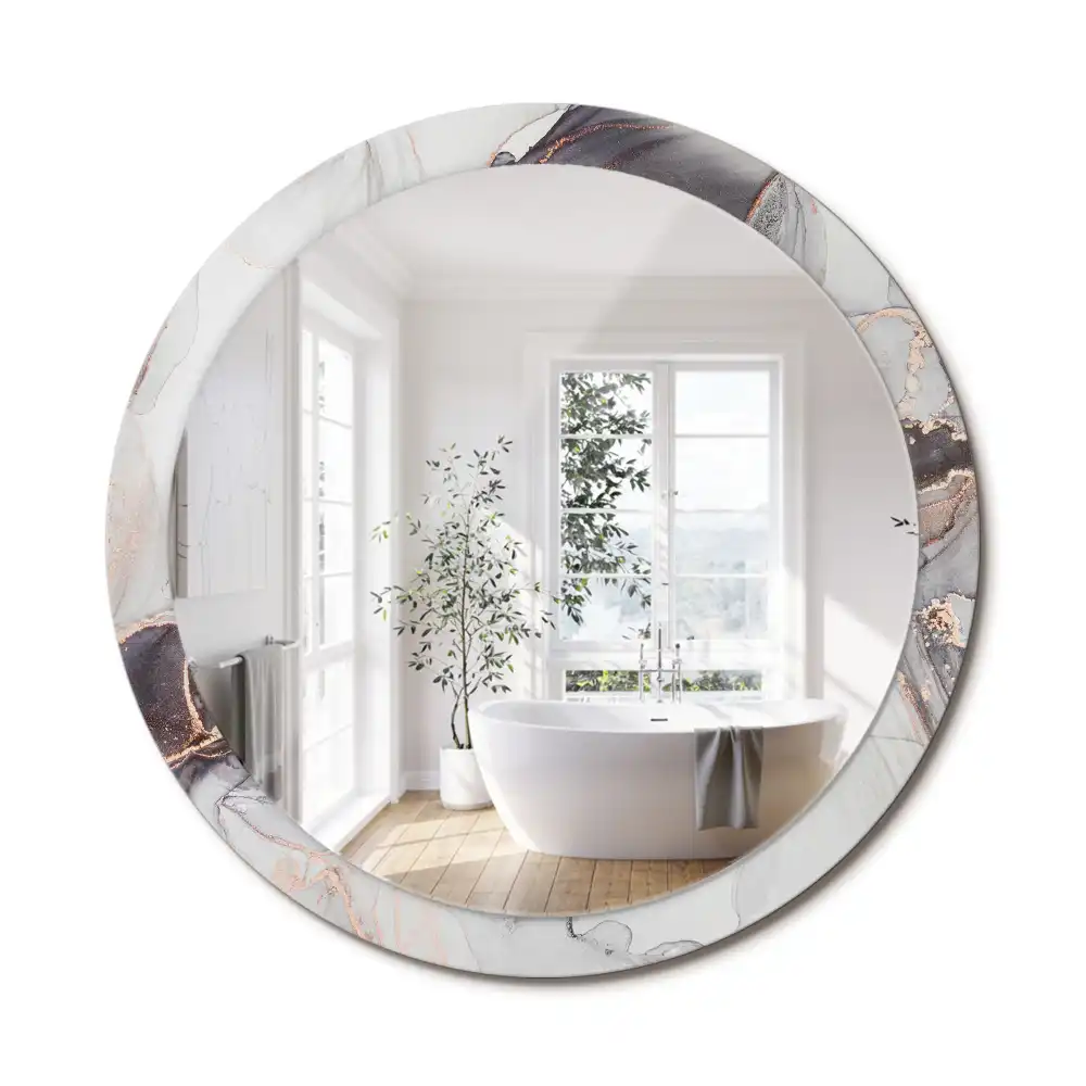 Miroir rond cadre avec impression abstraction marbrée