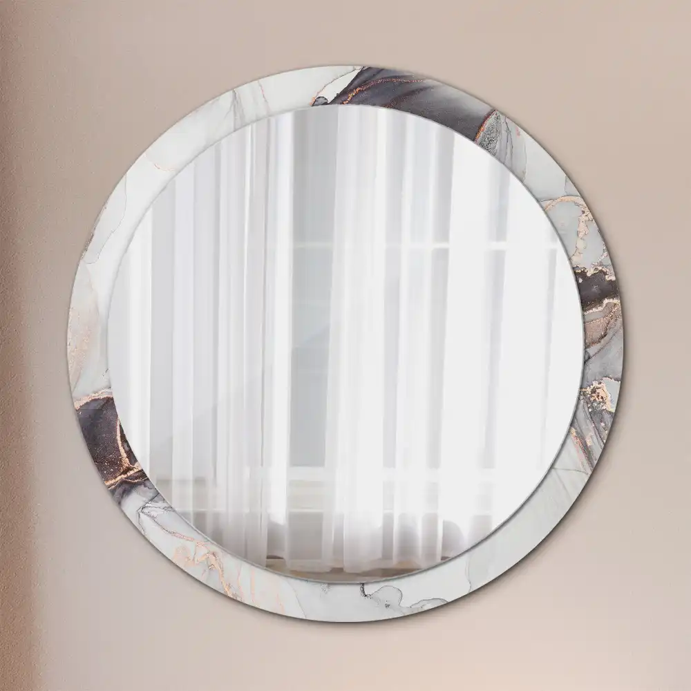 Miroir rond cadre avec impression abstraction marbrée