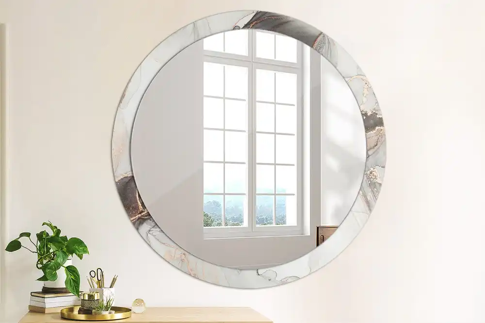 Miroir rond cadre avec impression abstraction marbrée