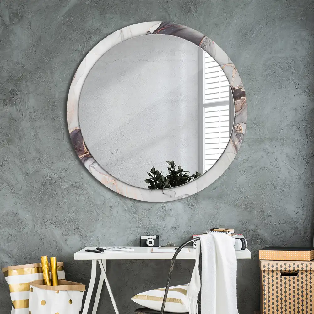 Miroir rond cadre avec impression abstraction marbrée