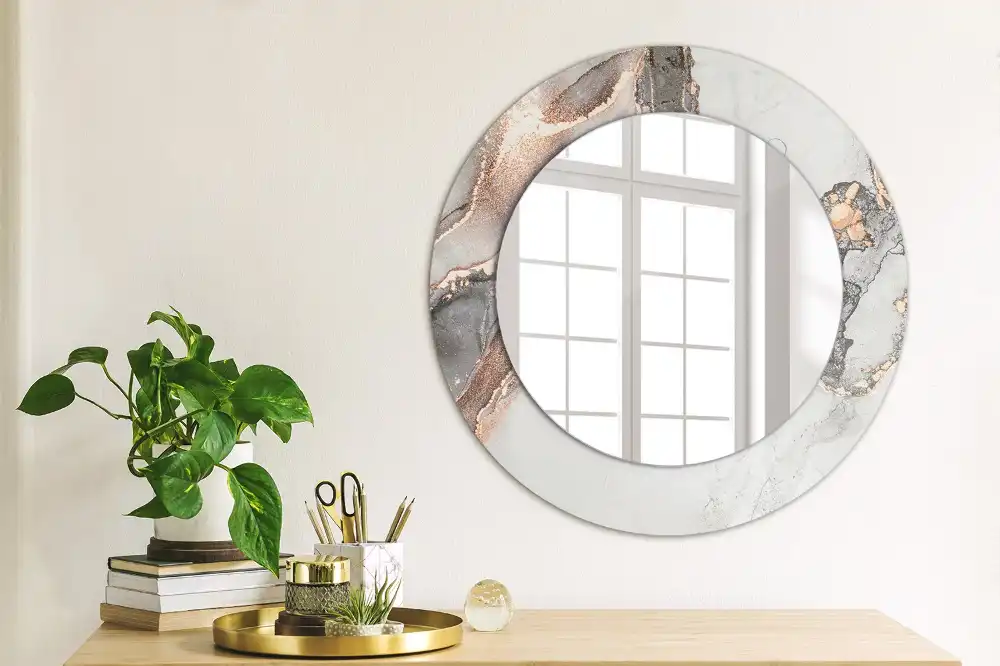 Miroir rond cadre avec impression abstraction marbrée