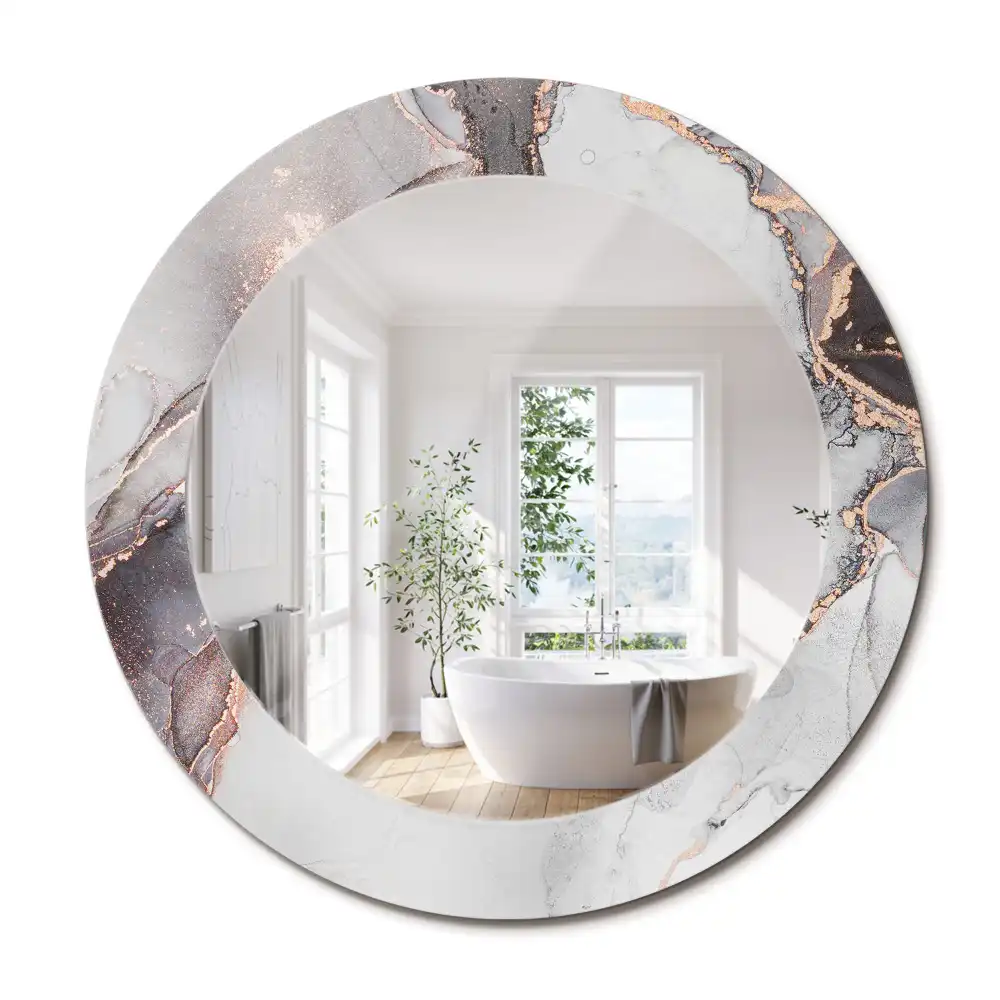 Miroir rond cadre avec impression abstraction marbrée