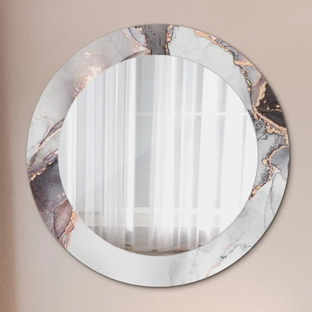 Miroir rond cadre avec impression abstraction marbrée