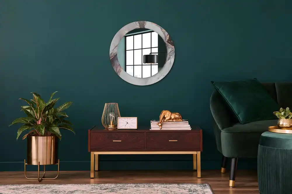 Miroir rond cadre avec impression abstraction marbrée