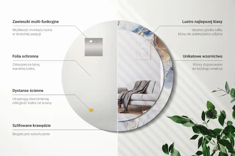 Miroir rond avec décoration art abstrait