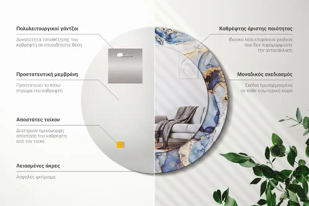 Miroir rond avec décoration art abstrait