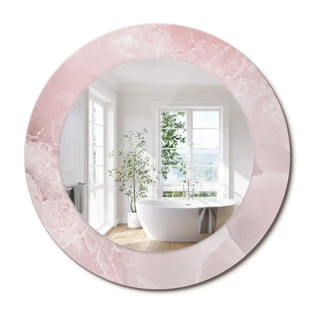 Miroir rond avec décoration pierre rose