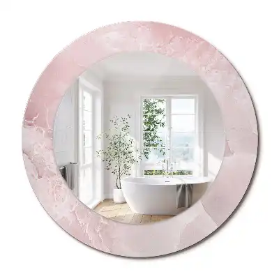 Miroir rond avec décoration pierre rose