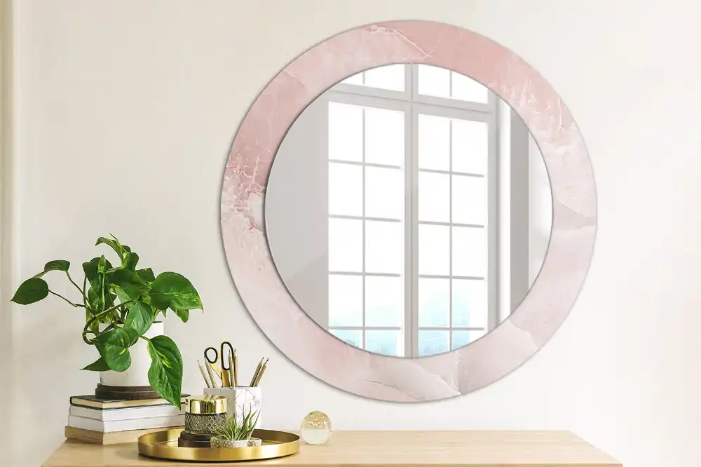 Miroir rond avec décoration pierre rose