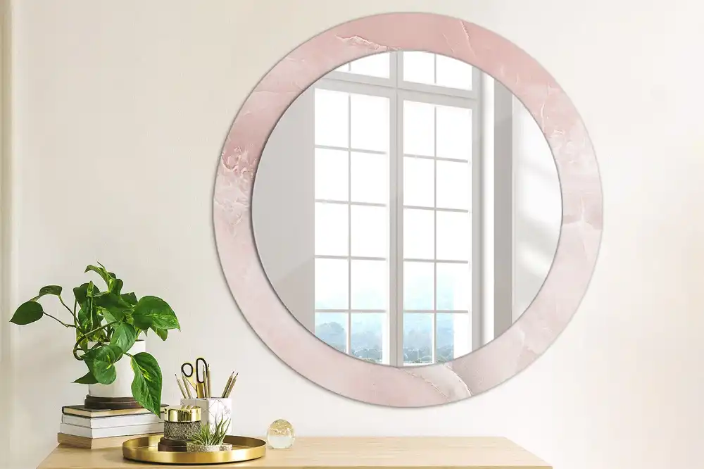 Miroir rond avec décoration pierre rose