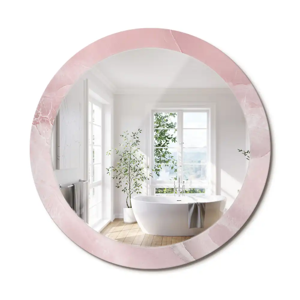 Miroir rond avec décoration pierre rose