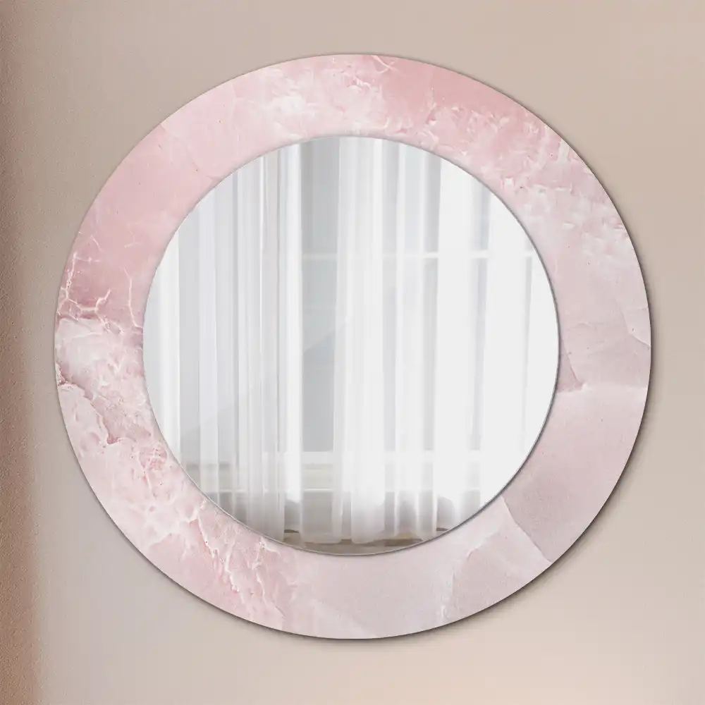 Miroir rond avec décoration pierre rose