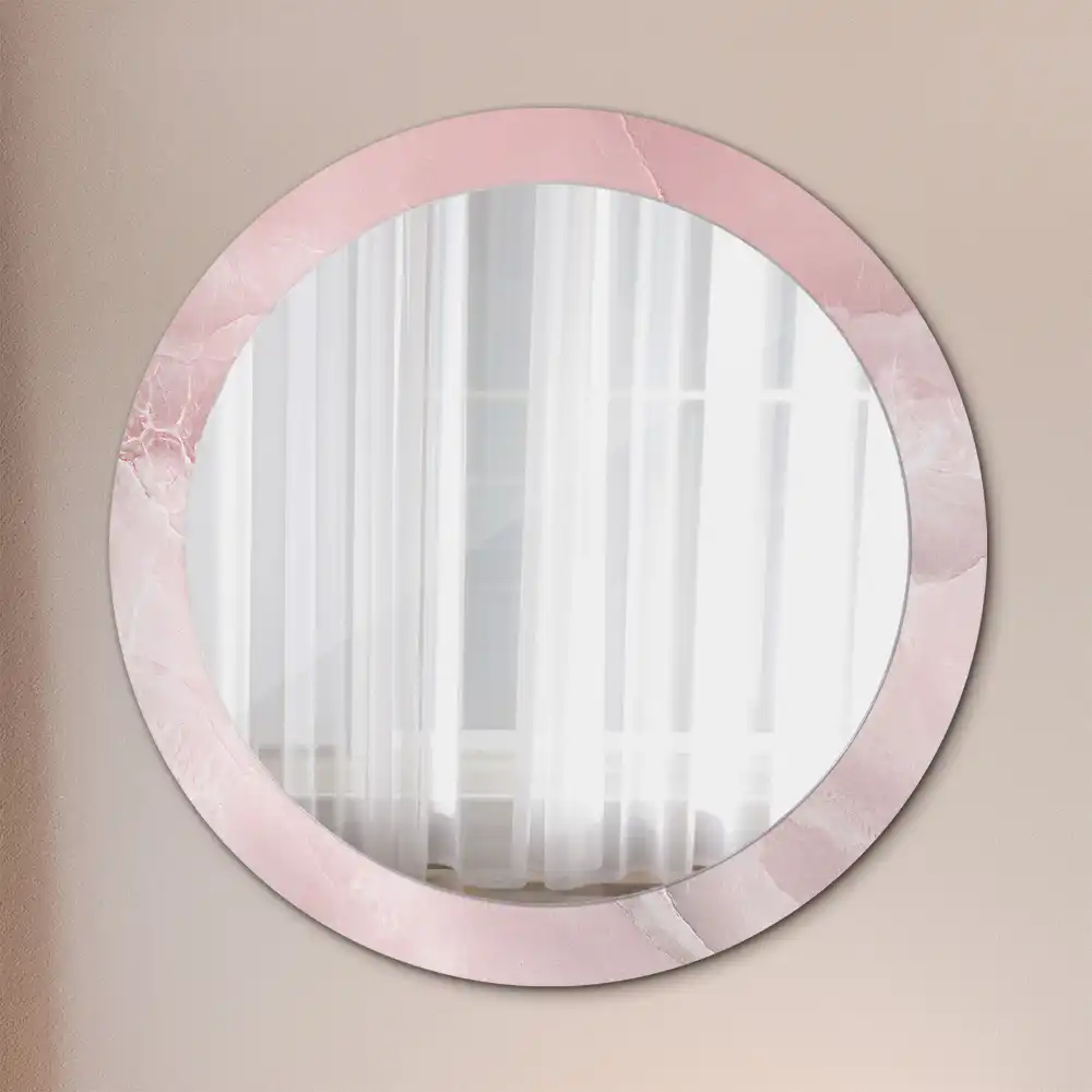 Miroir rond avec décoration pierre rose