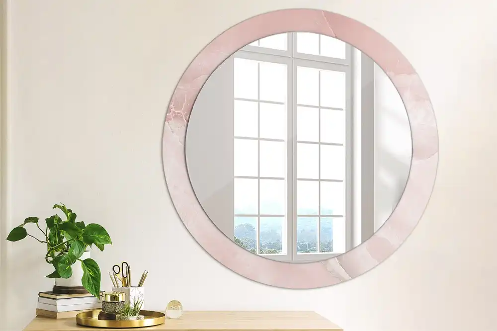 Miroir rond avec décoration pierre rose