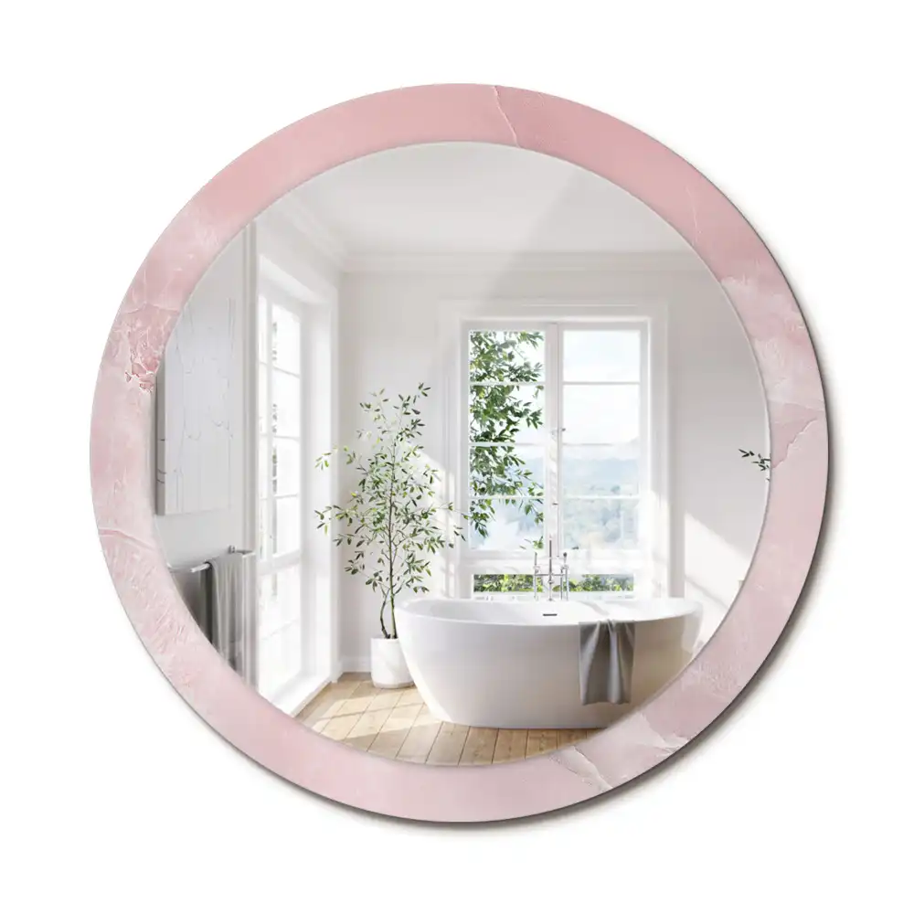 Miroir rond avec décoration pierre rose
