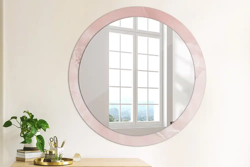 Miroir rond avec décoration pierre rose