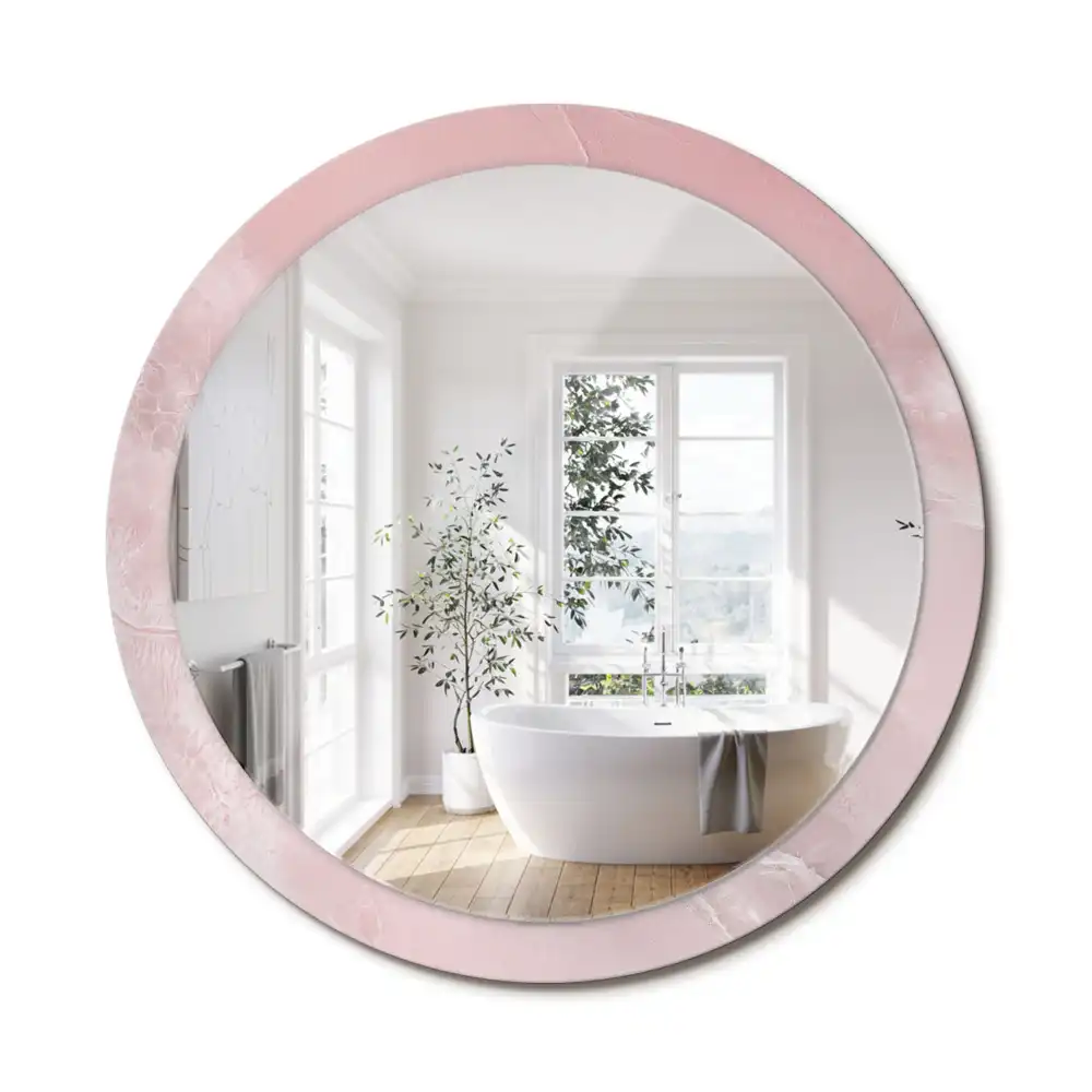 Miroir rond avec décoration pierre rose