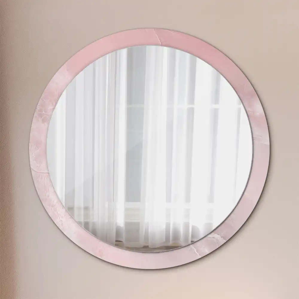 Miroir rond avec décoration pierre rose