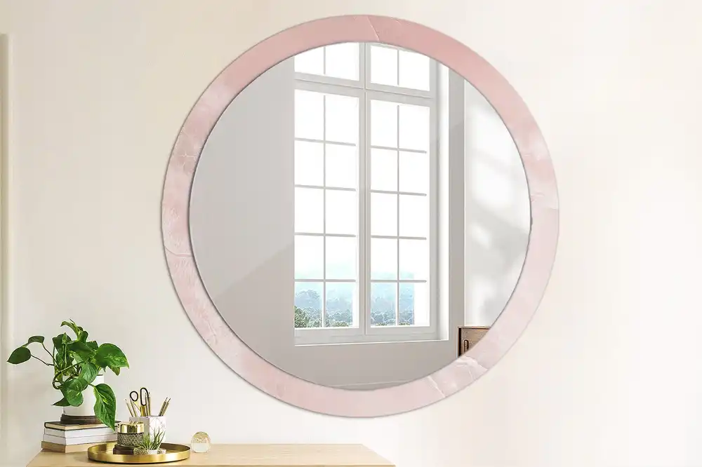 Miroir rond avec décoration pierre rose