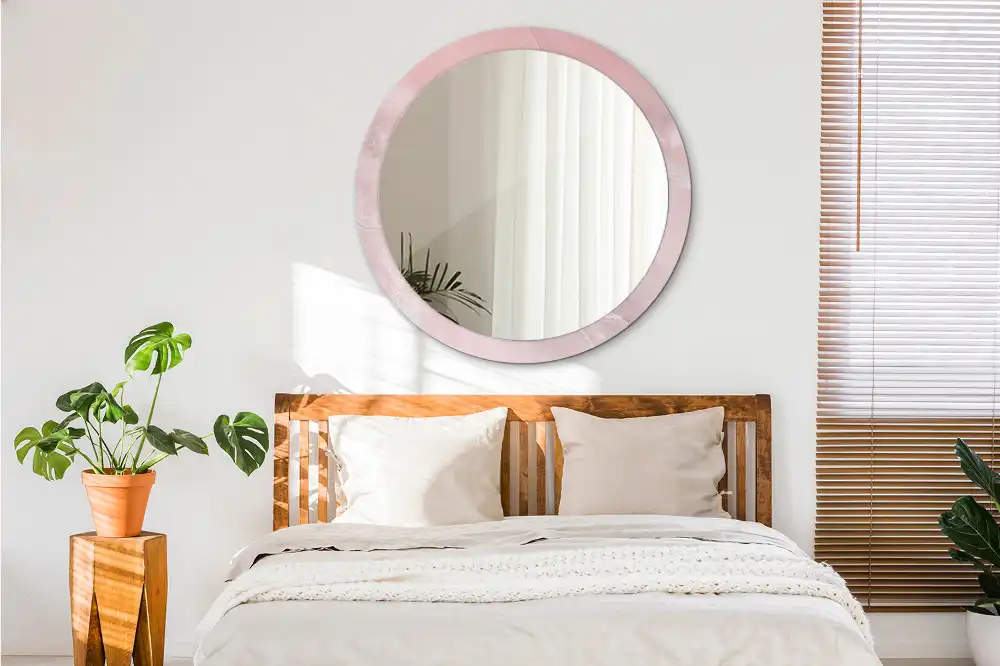 Miroir rond avec décoration pierre rose