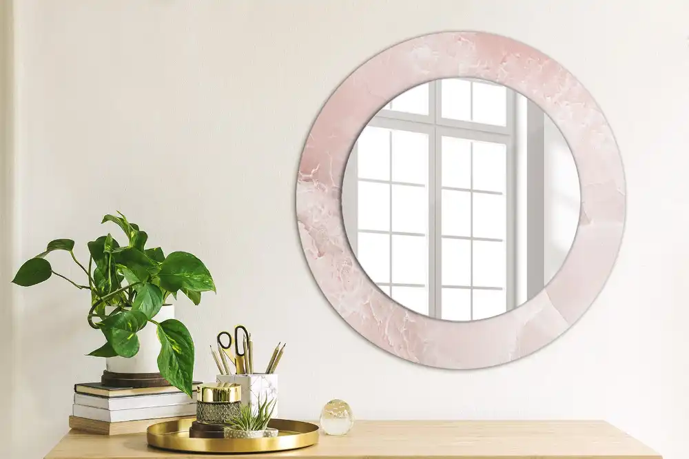 Miroir rond avec décoration pierre rose