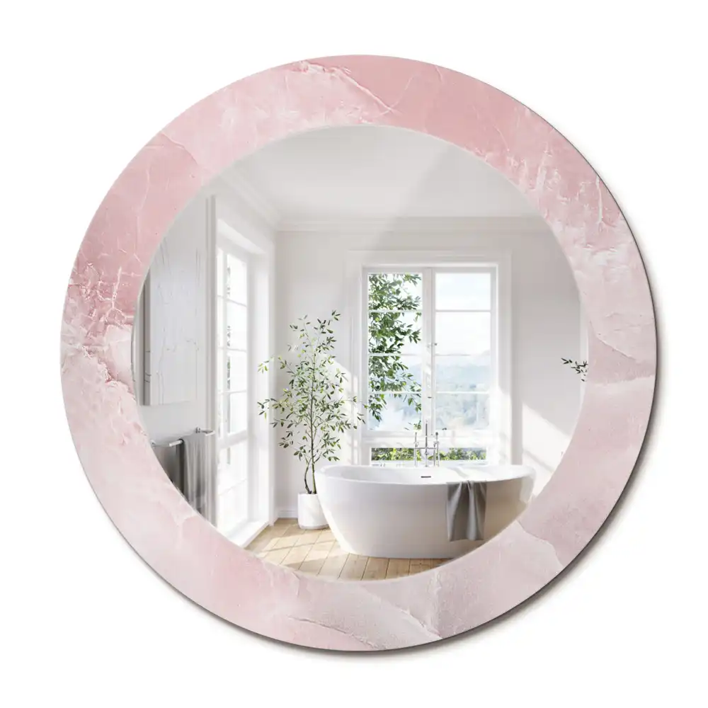 Miroir rond avec décoration pierre rose
