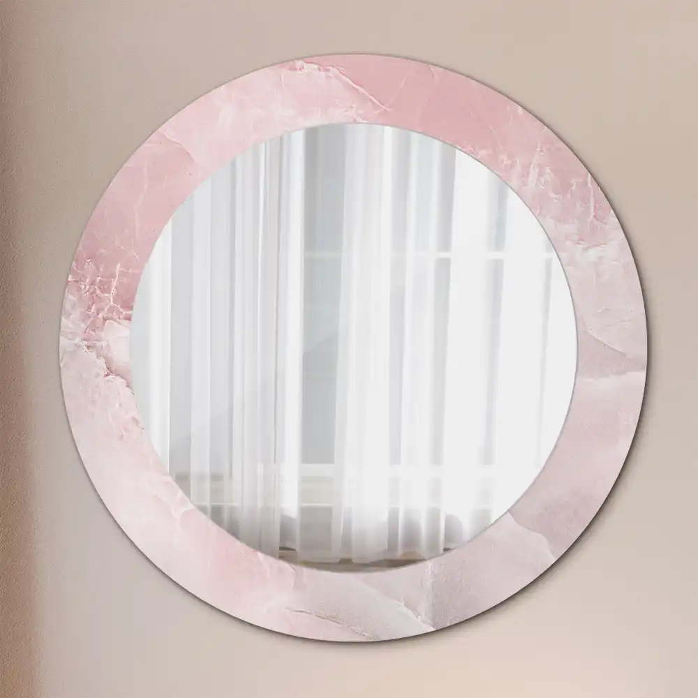 Miroir rond avec décoration pierre rose