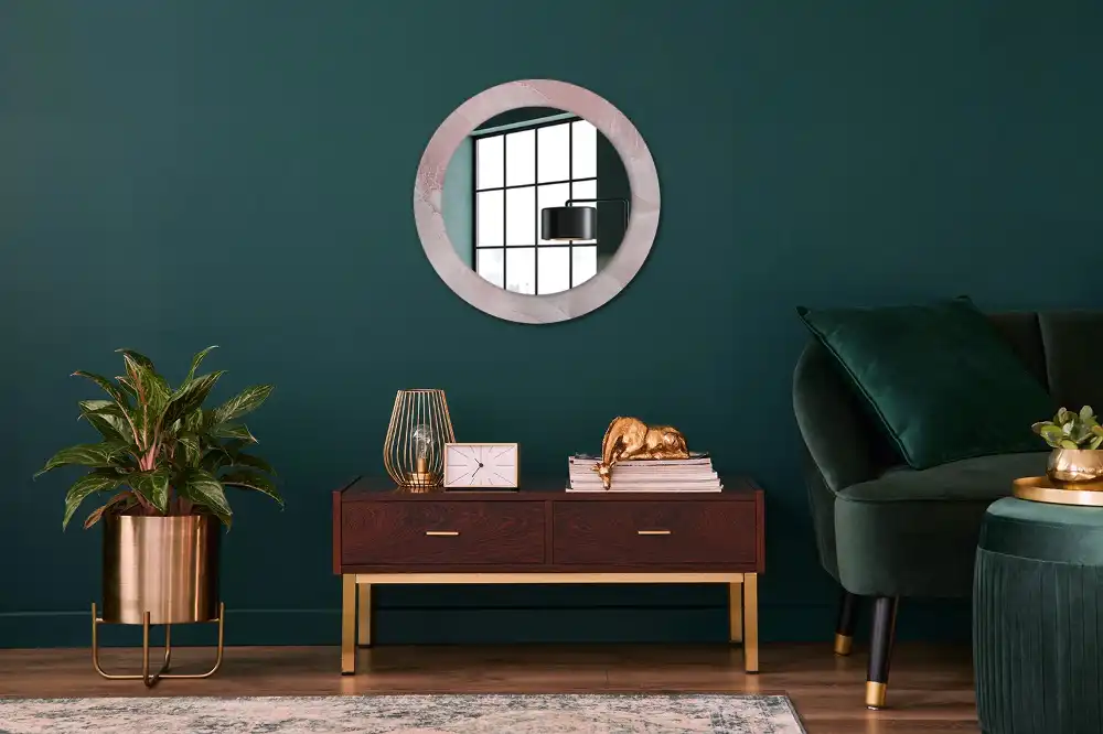 Miroir rond avec décoration pierre rose