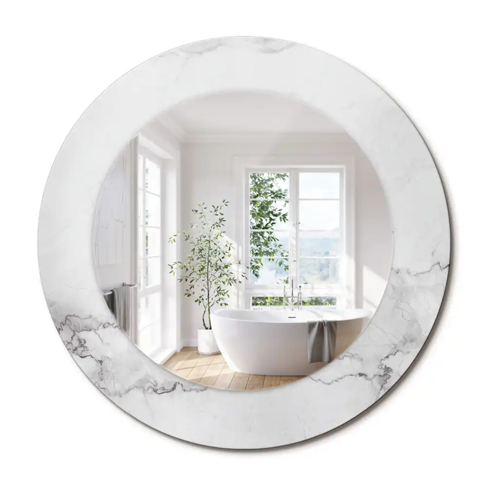 Miroir rond cadre imprimé marbre blanc
