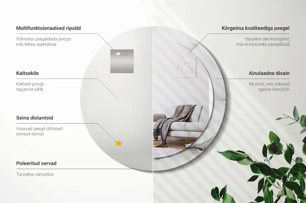 Miroir rond cadre imprimé marbre blanc