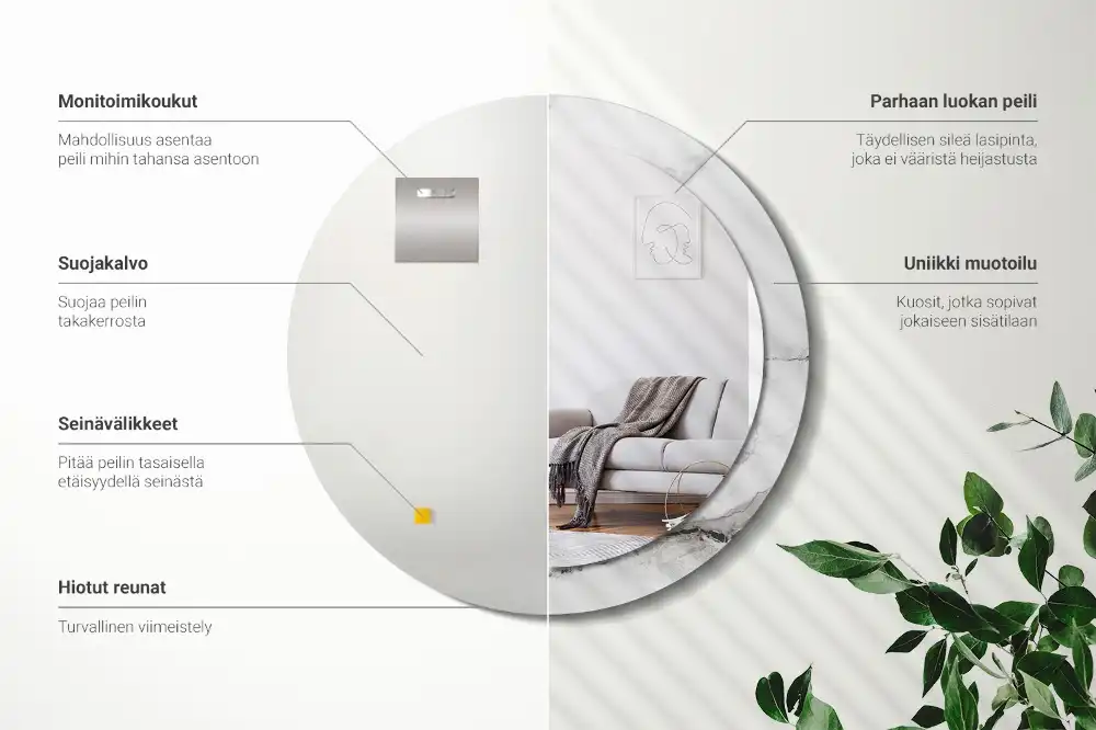 Miroir rond cadre imprimé marbre blanc