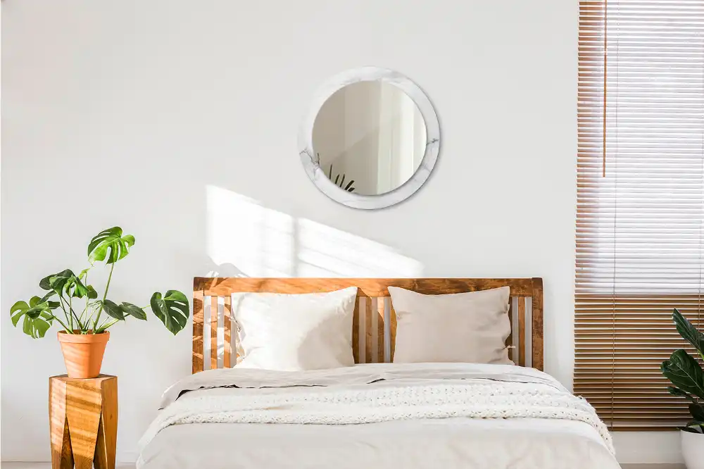 Miroir rond cadre imprimé marbre blanc